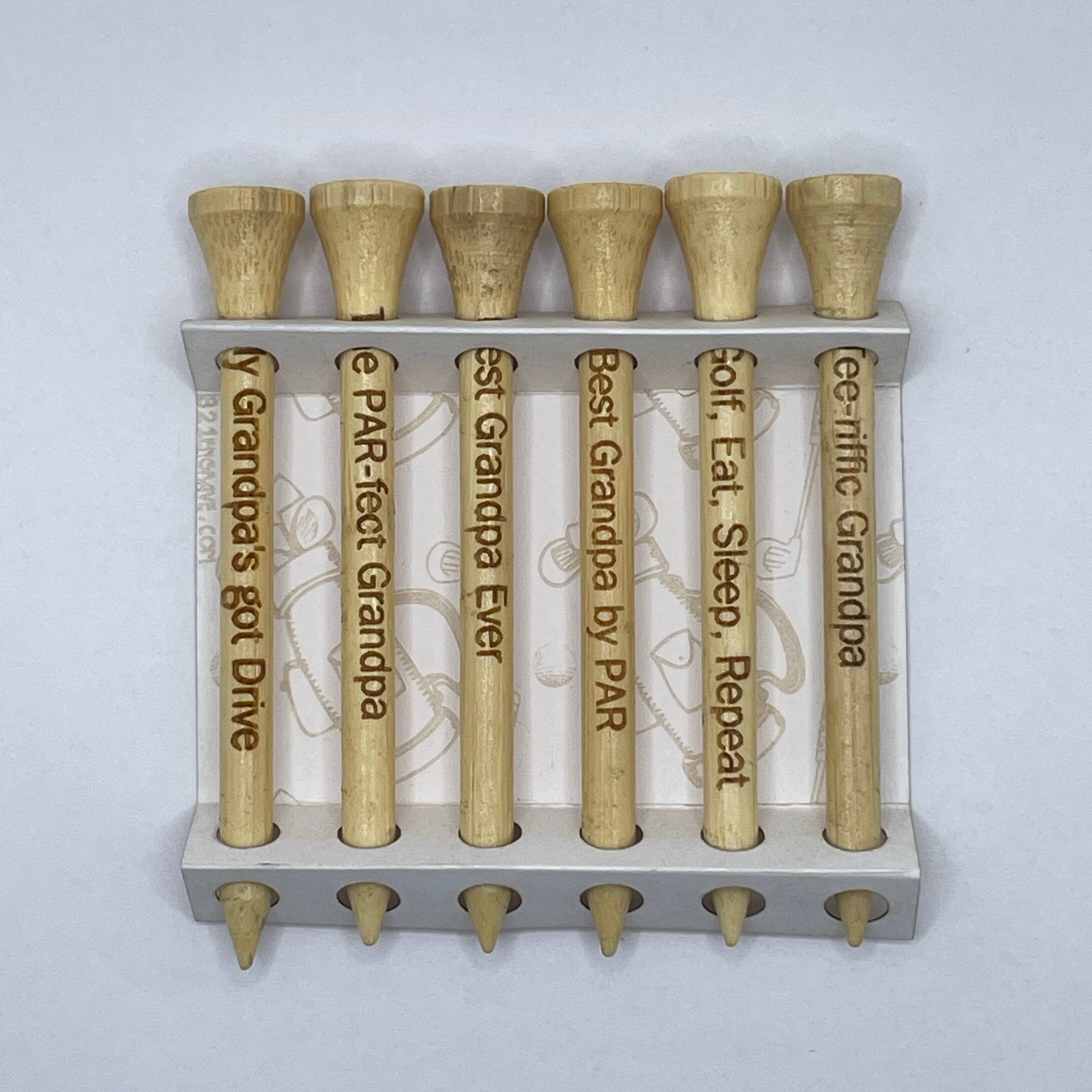 Grandpa-themed engraved bamboo golf tees